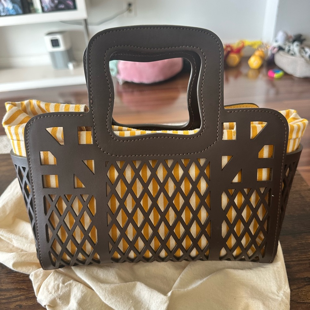 Anita Billardi Brown Cutout Tote with Yellow Accent